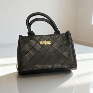 bebe Black Quilted Satchel with Gold Logo